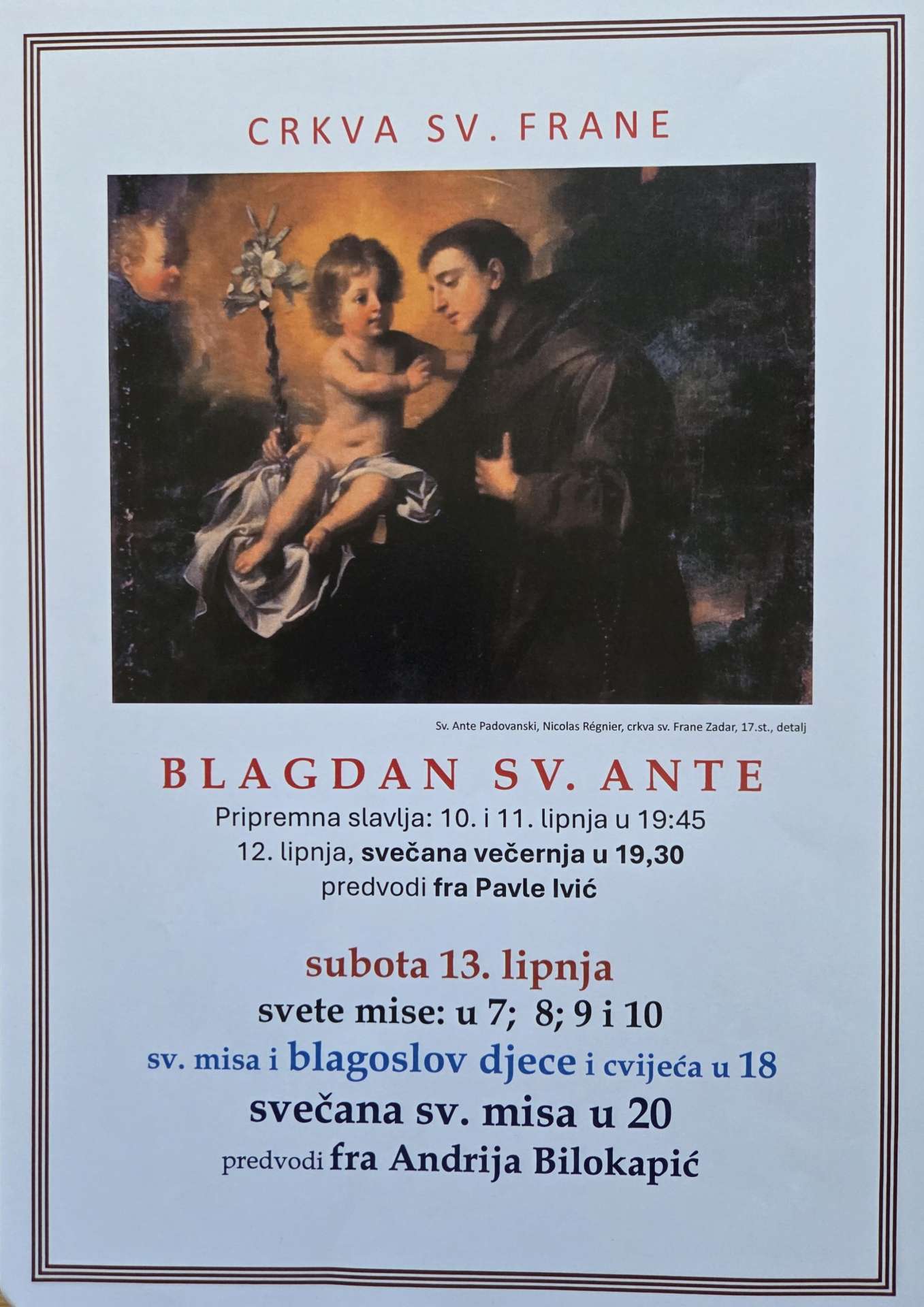 Proslava blagdana Svetog Ante u crkvi sv. Frane