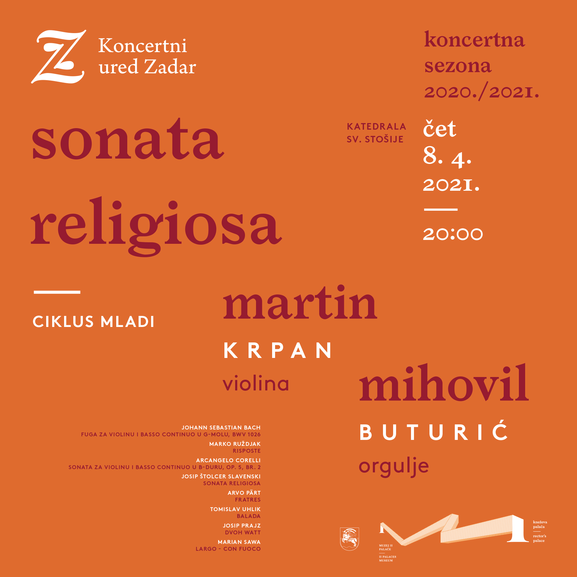 Orguljaš Mihovil Buturić i violinist Martin Krpan predstavit će se 8. travnja u katedrali sv. Stošije
