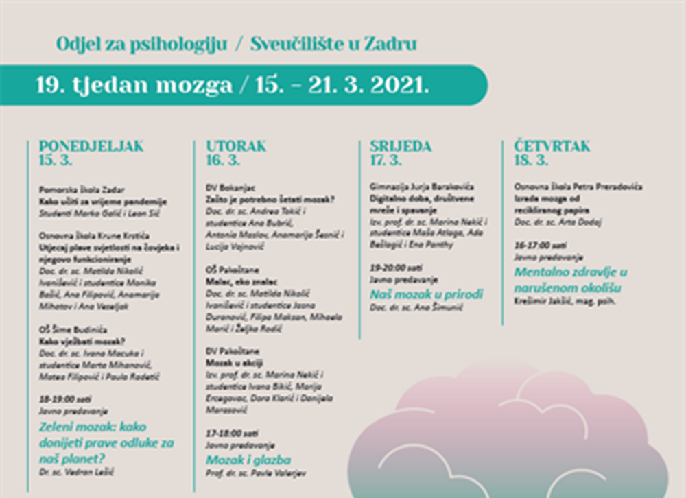 TJEDAN MOZGA 15.-21. OŽUJKA Tema ovogodišnjeg Tjedna je "Zeleni mozak"