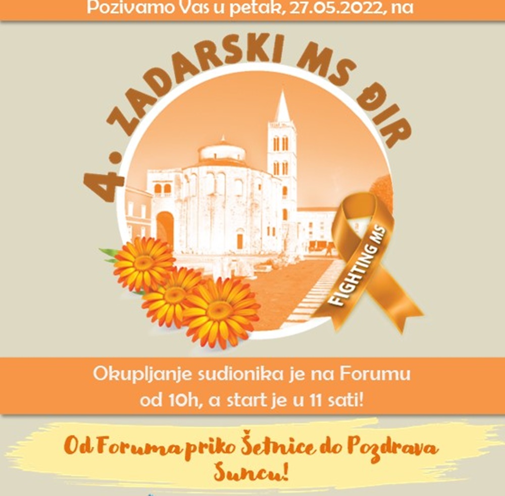 DRUŠTVO OBOLJELIH OD MULTIPLE SKLEROZE Rezervirajte ovaj petak za 4. zadarski MS đir!