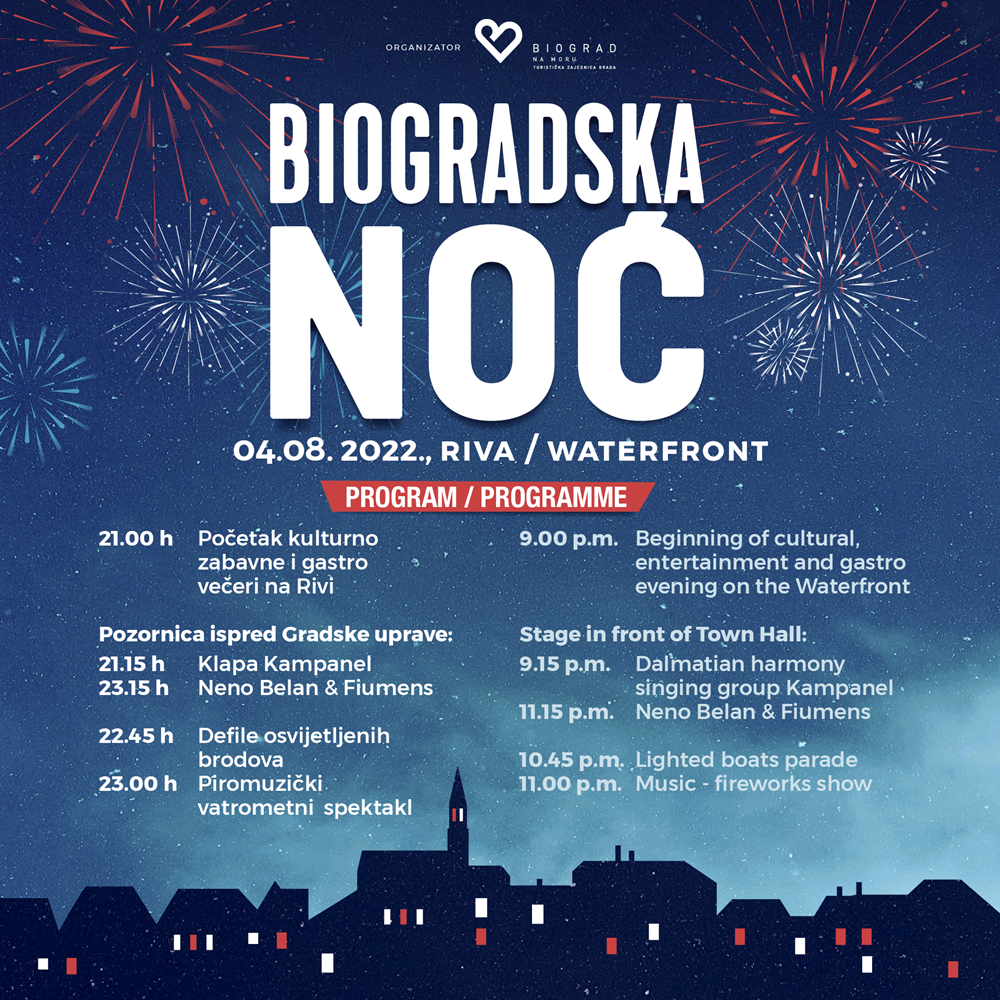 BIOGRADSKA NOĆ Defile brodova, piromuzički vatromet i specijalitete na otvorenom uz Kampanel te Nenu Belana