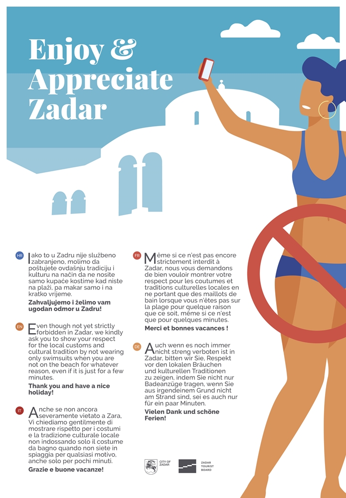 TZ grada Zadra poziva turiste da gradskim središtem ne hodaju u neprimjerenoj odjeći