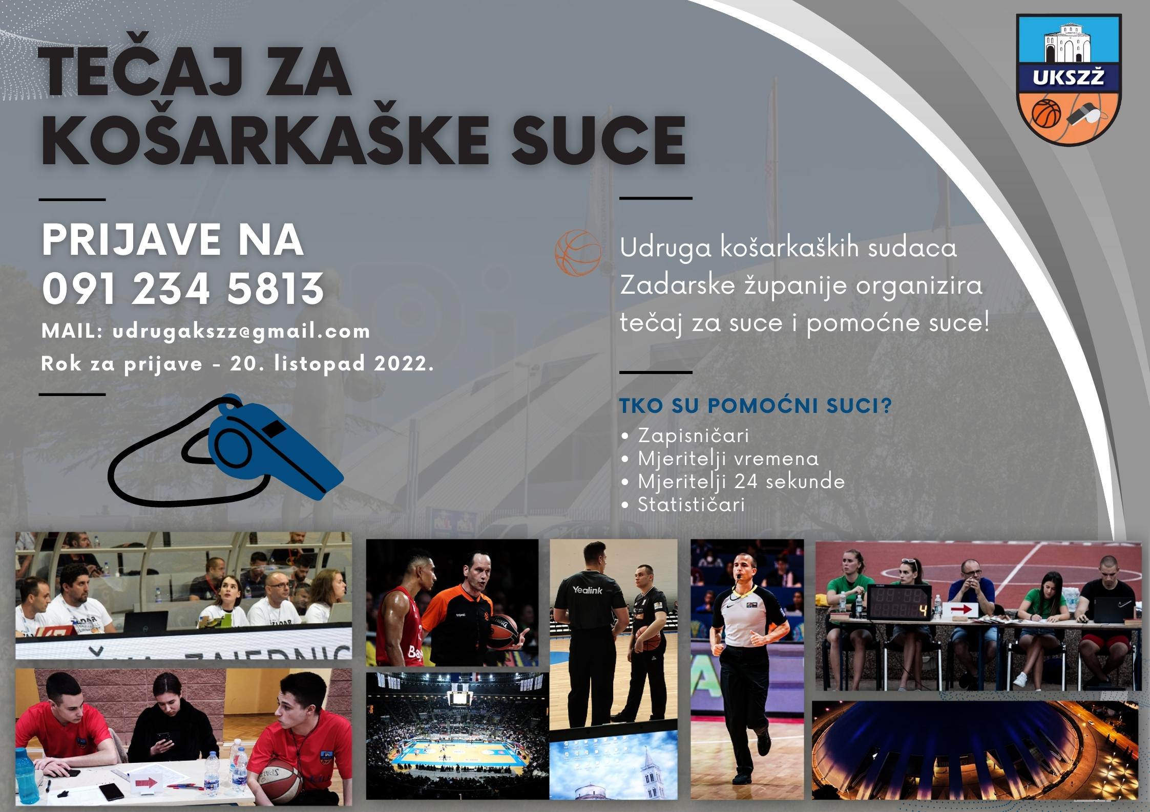 Udruga košarkaških sudaca Zadarske županije organizira tečaj za suce, mjeritelje vremena, zapisničare i statističare