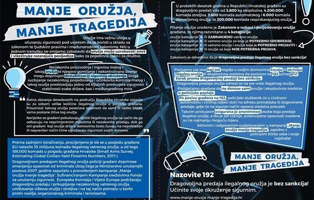 AKCIJA „MANJE ORUŽJA, MANJE TRAGEDIJA“ Tijekom 2022. godine dragovoljno predali oružje, streljivo i eksplozivna sredstva
