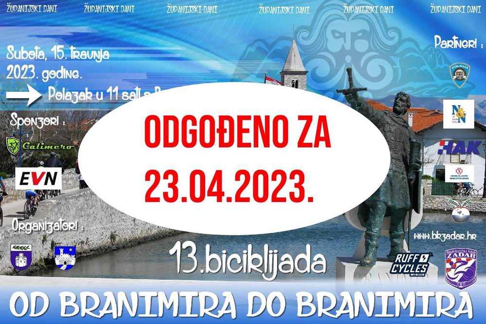 ZBOG NEPOVOLJNIH VREMENSKIH UVJETA Odgođena biciklijada "Od Branimira do Branimira"