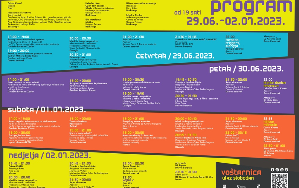 KVARTART 2023 KvartArt Zadar nakon zimskog izdanja na Sfingi, ovoga ljeta vraća se na Voštarnicu i donosi uzbudljivi niz koncerata!