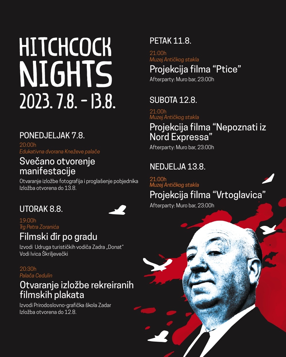 Današnji program „Hitchock Nights“ donosi filmski đir po gradu i izložbu rekreiranih filmskih plakata