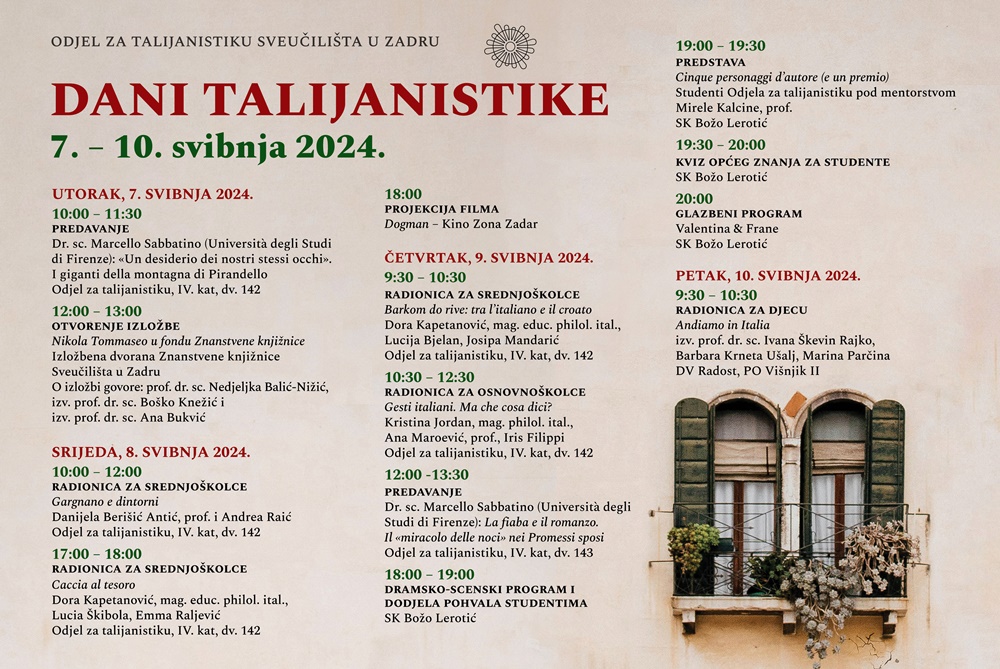 SVEUČILIŠTE U ZADRU Počinju dani talijanistike