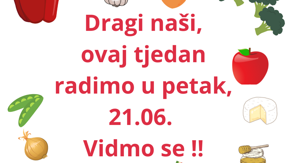 OBAVIJEST Seljačka tržnica ovaj se tjedan NE održava u subotu