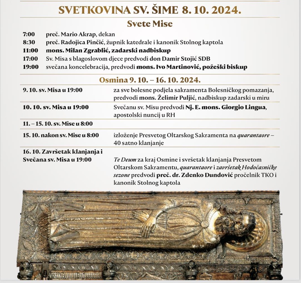 BLAGDAN JE SV. ŠIME, ZAŠTITNIKA ZADRA