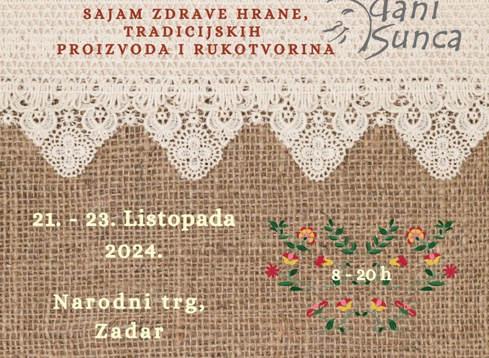 Sajam “Dani sunca” udruge “Eko – Zadar” na Narodnom trgu od 21. do 23. listopada 2024. godine