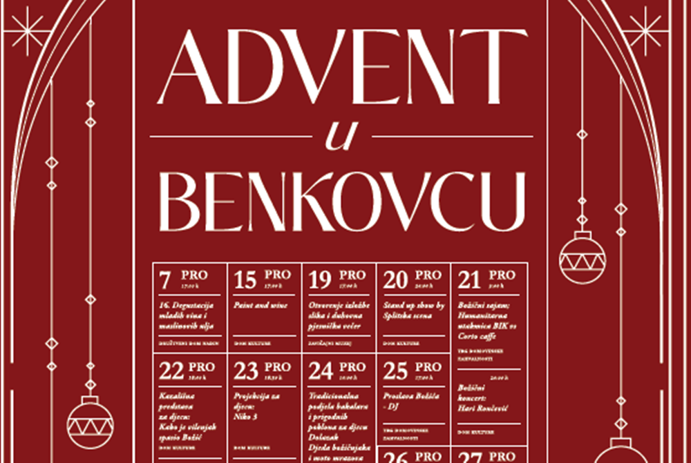 ADVENT U BENKOVCU Sve počinje sutra Degstacijom vina i maslinovih ulja