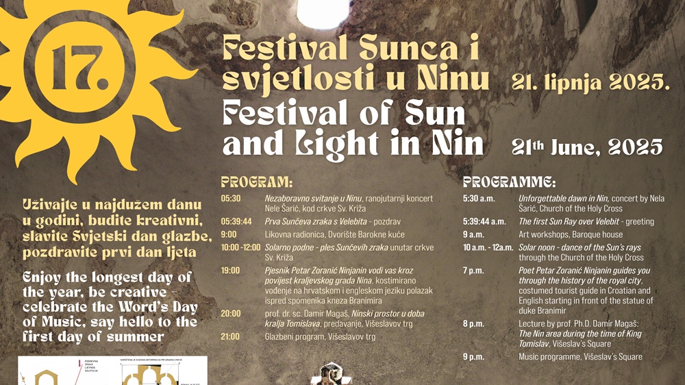 FESTIVAL SUNCA I SVJETLOSTI Proslavite prvi dan ljeta uz raznolik program i ranojutarnji koncert "Nezaboravno svitanje u Ninu"