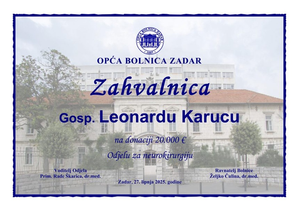 OB ZADAR Donacija odjelu za neurokirurgiju