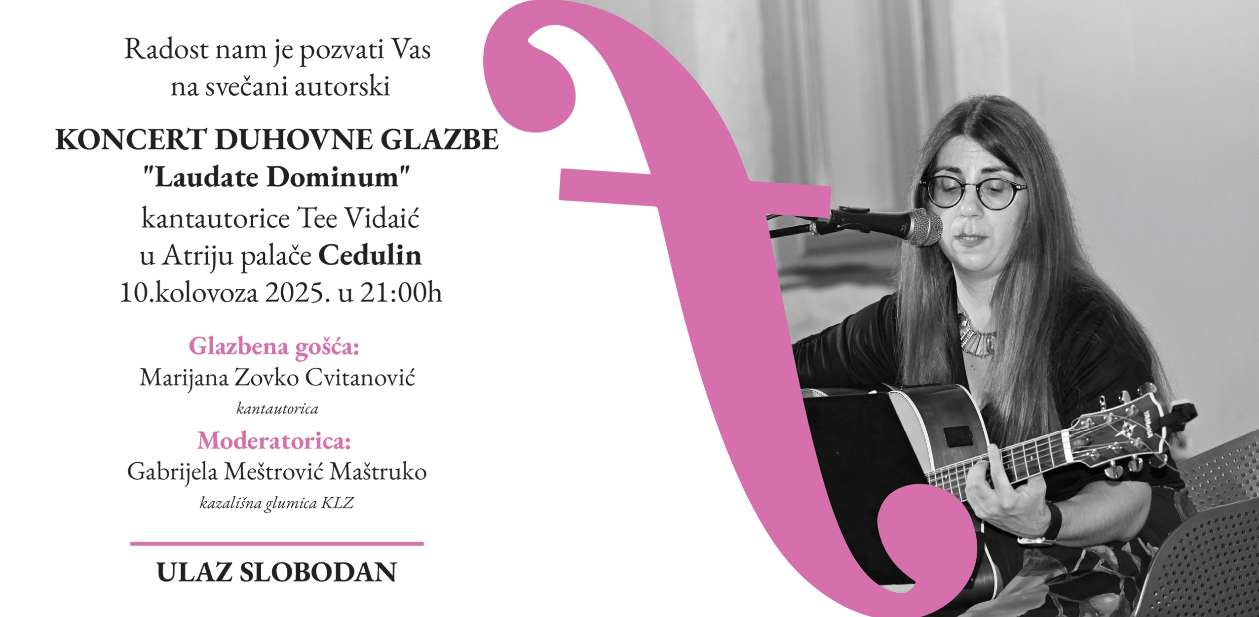Solistički koncert duhovne glazbe "Laudate Dominum" ove nedjelje u atriju palače Cedulin