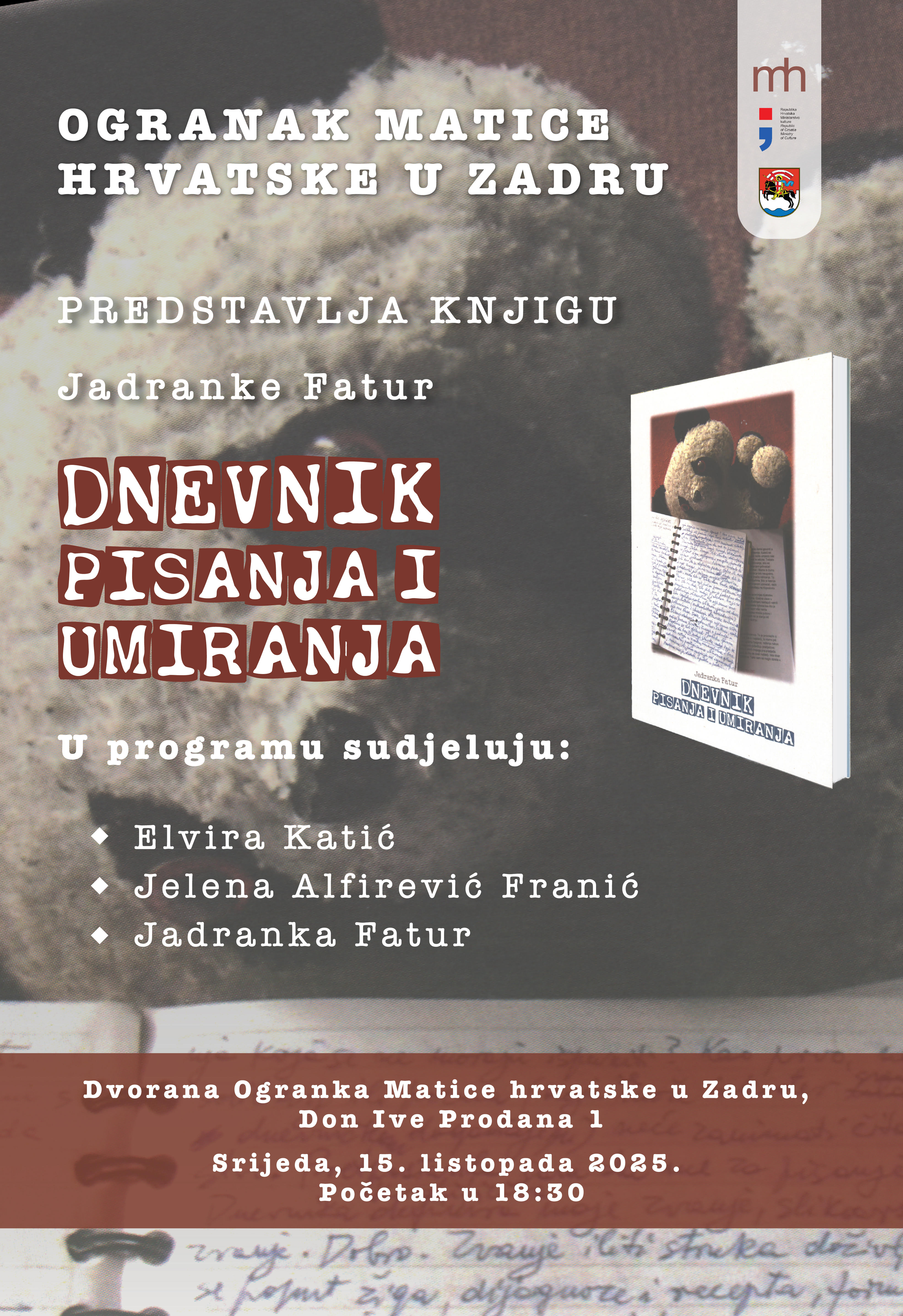 Predstavljanje knjige Jadranke Fatur "Dnevnik pisanja i umiranja" u Zadru