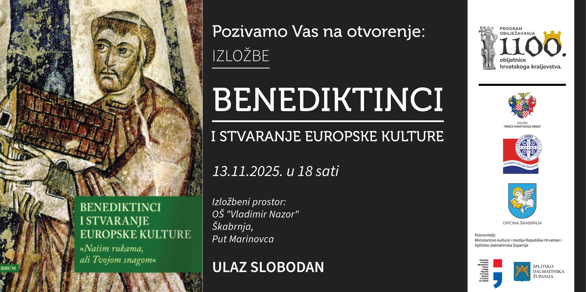 Izložba „Benediktinci i stvaranje europske kulture“ u Škabrnji u povodu 1100. obljetnice Hrvatskoga Kraljevstva i uoči Dana sjećanja