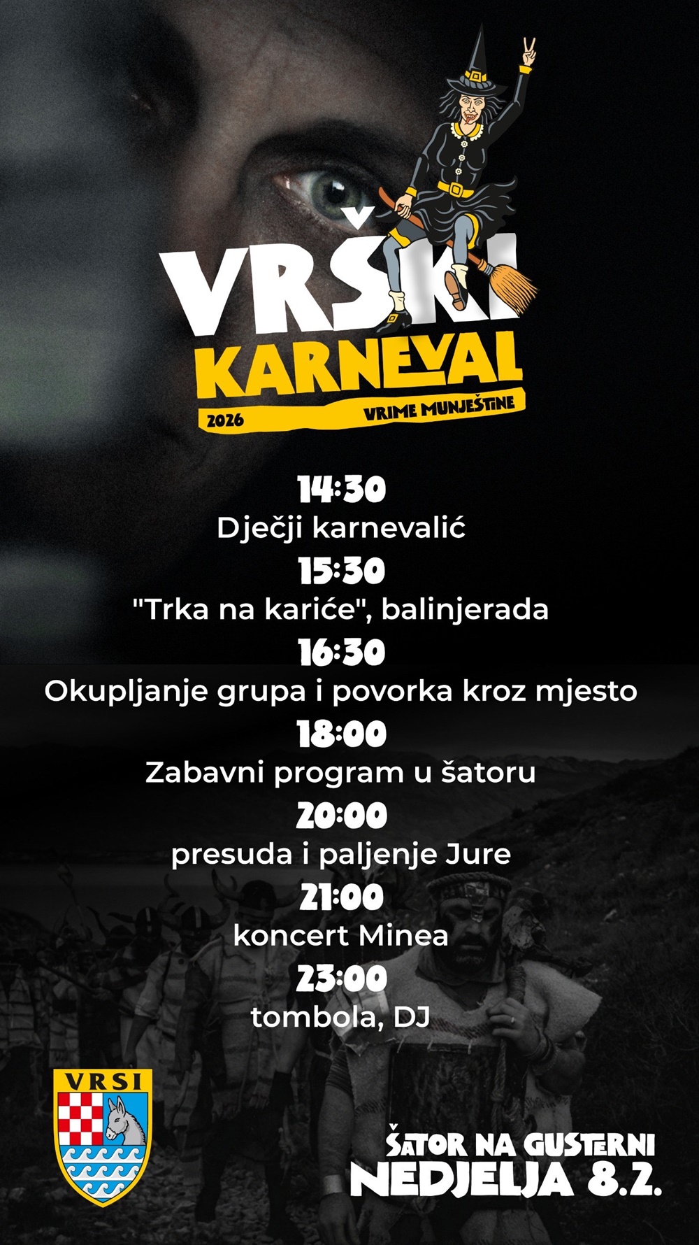 Središnji karnevalski dan u Vrsima: program za djecu, povorka, Minea i besplatna spiza!