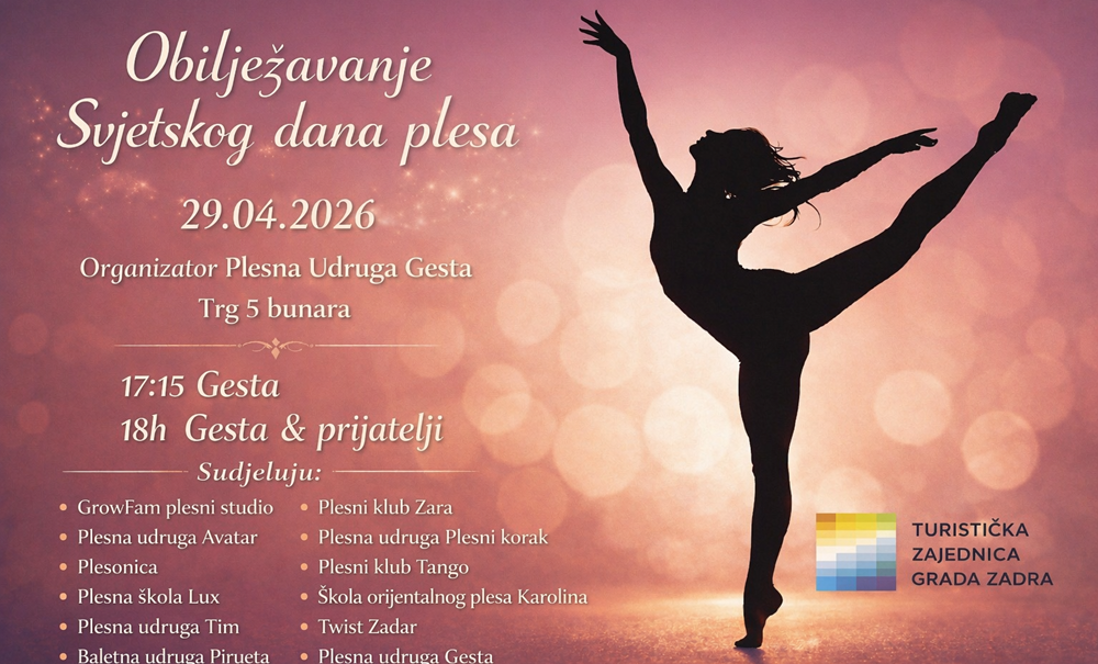 SVJETSKI DAN PLESA Plesna udruga Gesta i ove godine organizira plesno događanje na Trgu 5 bunara