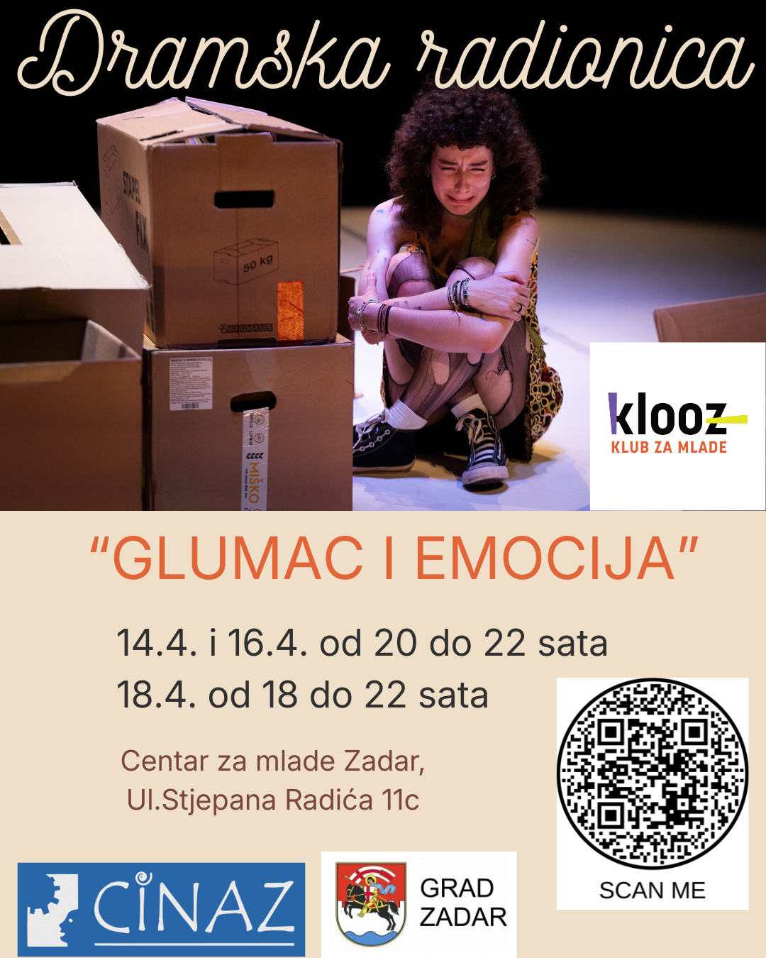 Poziv srednjoškolcima na dramsku radionicu “Glumac i emocija” u Centru za mlade