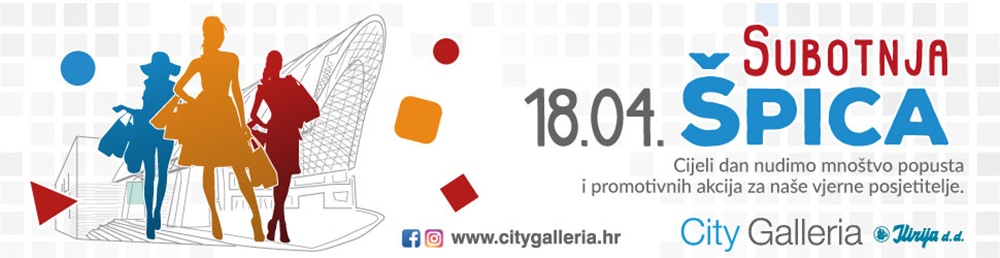 PROLJETNA SUBOTNJA ŠPICA U CITY GALLERIJI City Galleria ovu subotu, 18. travnja, cijeli dan nudi mnoštvo popusta i promotivnih akcija!