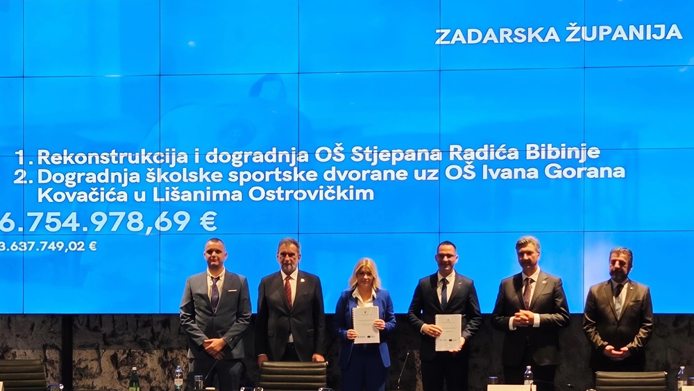 Zadarska županija i Grad Zadar povukli višemilijunska sredstva: Potpisani ugovori za četiri velika školska projekta iz NPOO-a