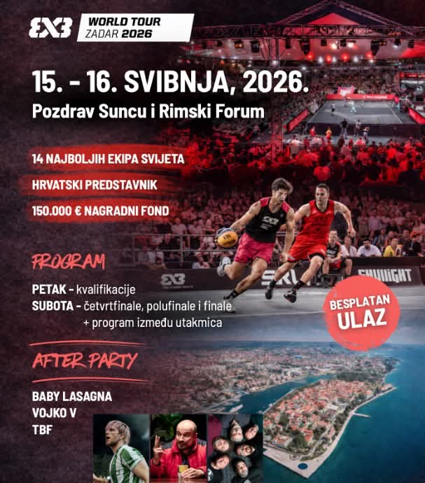Zadar ovog vikenda domaćin svjetskog spektakla: Stiže FIBA 3×3 World Tour